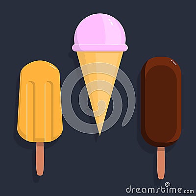 Ice creams, flat style Vector Illustration